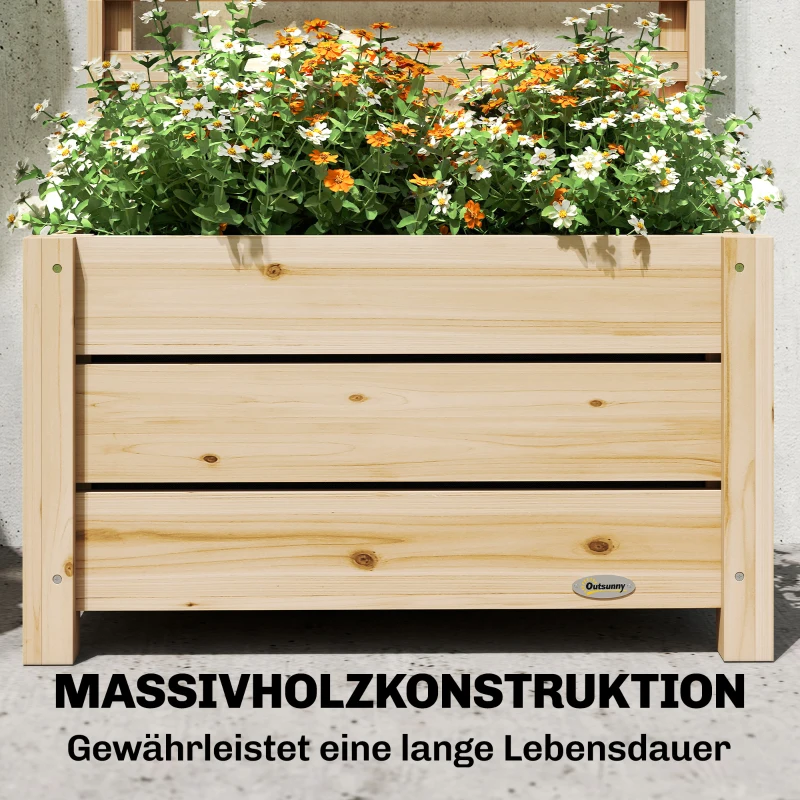 Outsunny Hochbeet mit Rankgitter Holz erhöhter Blumenkasten mit Spalier Abflussloch Vliesstoff 60 x 39 x 200 cm Naturholz