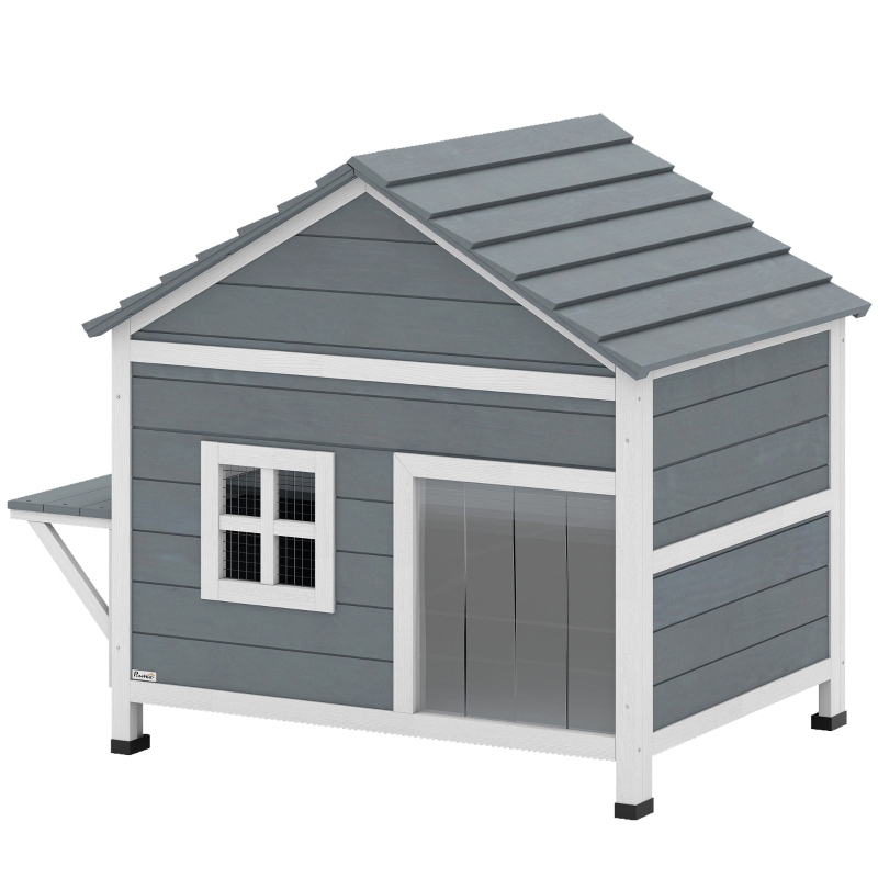 PawHut Katzenhaus aus Holz 2-Etagen Katzenhöhle mit wasserdicht aufklappbar Dach, seitlicher Plattform, 101x72,5x81cm, Grau