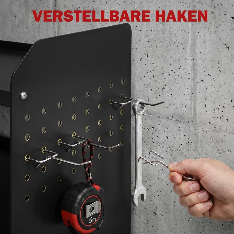 Outsunny Gartenwerkzeug-Organizer 2-stufig Gartengeräte Ständer mit Haken Seitenfach bis 50 kg 61,8 x 23 x 32,7cm Schwarz