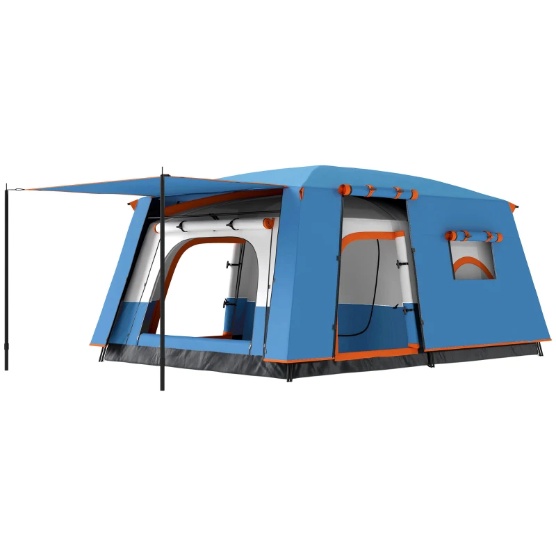 Outsunny Tenda da Campeggio per 4 Persone con 2 Stanze e Veranda, Impermeabile e UPF 30+, Borsa di Trasporto, Blu