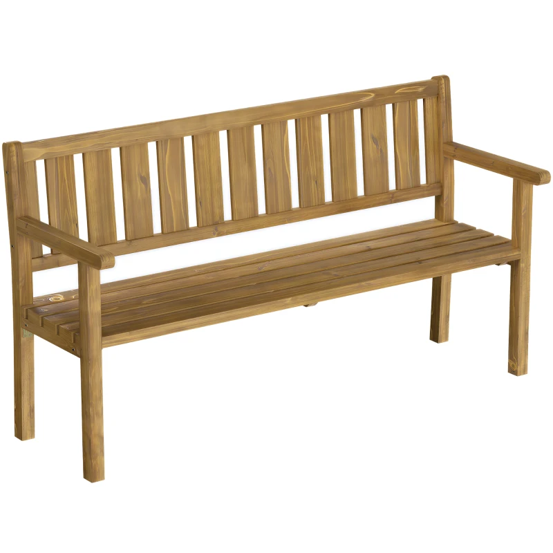 Outsunny Gartenbank 3-Sitzer Wetterfest Holzbank mit Rückenlehne Armlehnen, Holz Sitzbank 360 kg belastbar Teak