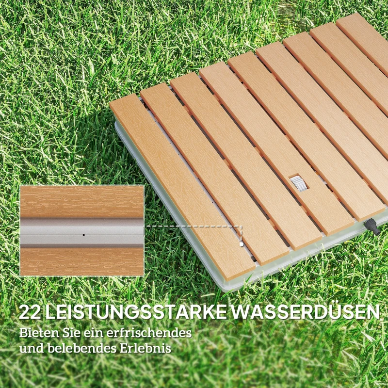 Outsunny Bodendusche Gartendusche mit einstellbar Fußrad Aluminium bis 4 m Fontänenhöhe 70 x 55 cm Naturholz