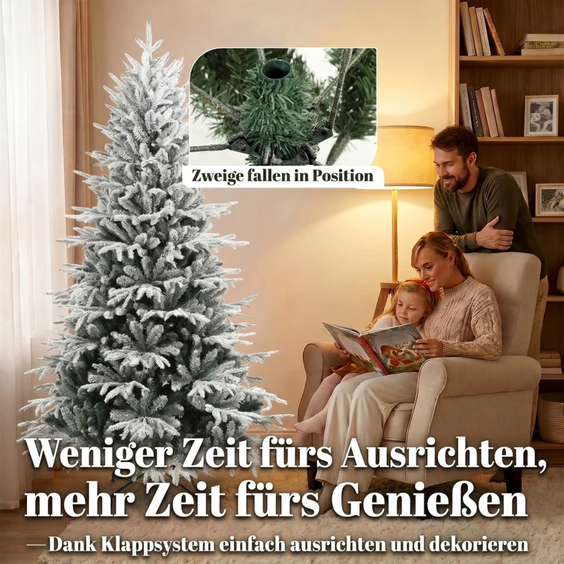 HOMCOM Schneebeflockter Weihnachtsbaum 180 cm mit 1920 Spitzen, Klappsystem, künstlich, voll
