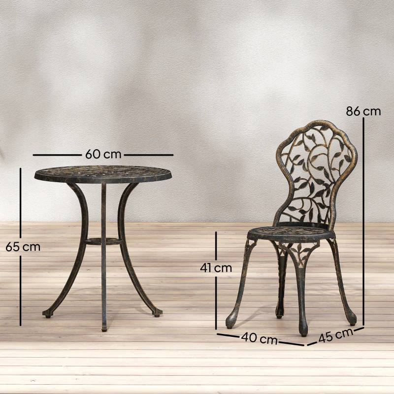 Outsunny 3 Pcs Aluminium Bistro Set Garden Furniture Dining Table Chairs Outdoor Seat Patio Seater Brown