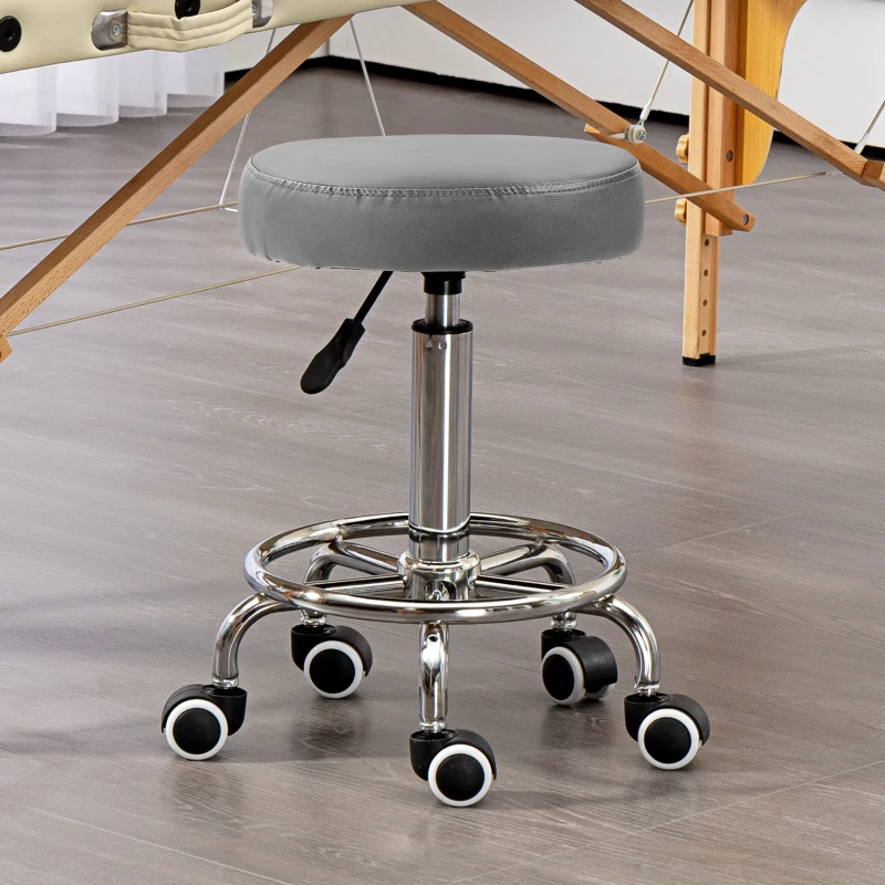 Vinsetto PU Leather Rolling Stool, Height Adjustable Stool Chair with Wheels for Salon, Massage, Spa, Grey