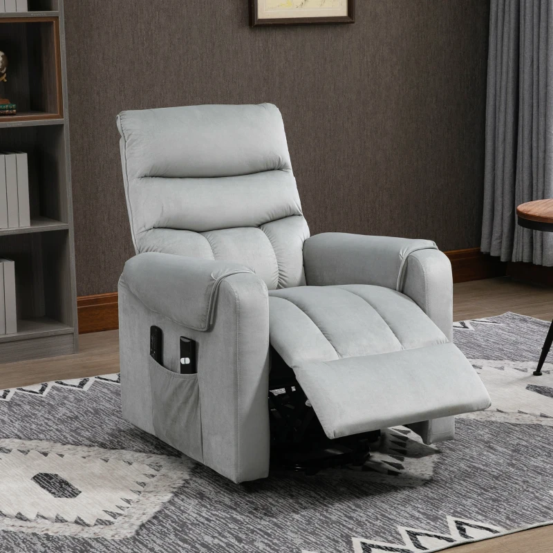 HOMCOM Vibration Massage Rise and Recliner Chair, Electric Power Lift Recliner with Remote Control and Side Pockets, Grey