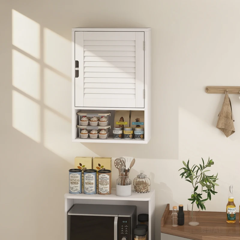 HOMCOM Armoire murale de salle de bain avec porte à lattes, étagère réglable et compartiment ouvert, 40x20x60cm, blanc