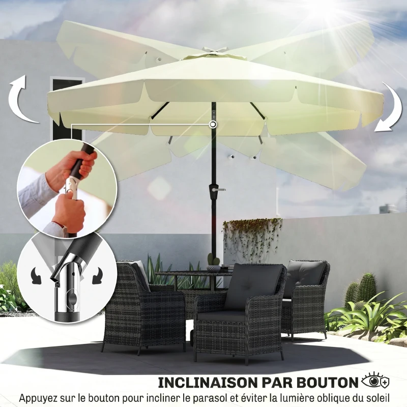 Outsunny Parasol de jardin extérieur parasol inclinable rond Ø2,7 m avec manivelle et protection solaire UV50+, beige