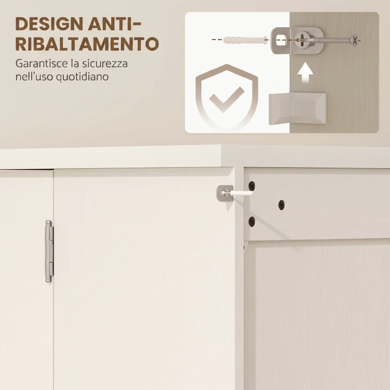 HOMCOM Credenza Cucina, Mobile Dispensa Rustico con 12 Portaspezie, Ripiani Regolabili, 2 Ante, per Sala da Pranzo Soggiorno, 60x40x120 cm, Crema