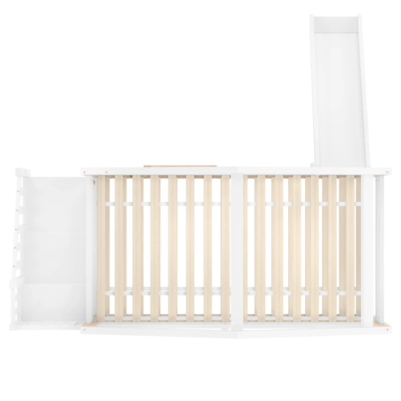 Modern Minimalist Kids Bunk Bed with Slide and Storage Stairs, Solid Wood House Bed for Siblings and Sleepovers, 194L x 90W x 206H cm, White