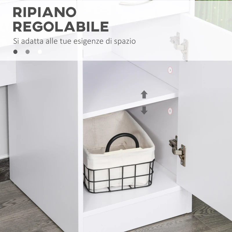 HOMCOM Scrivania Moderna per PC e Computer con 2 Cassetti e 1 Armadietto, Scrivania con Libreria Salvaspazio per Ufficio o Camera in Legno, Bianco