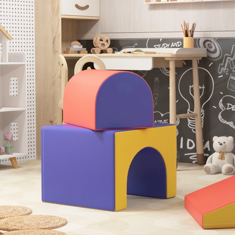 HOMCOM Juego de 4 Bloques Psicomotricidad para Niños de 1-3 Años Tapizado en PU 150x50x39 cm Multicolor