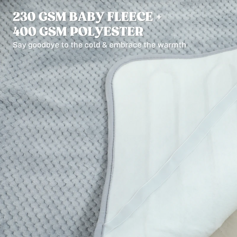 HOMCOM Heated Electric Blanket, Warm Throw Blanket with 5 Heating Levels, 10 Hour Auto-Off Timer, Grey