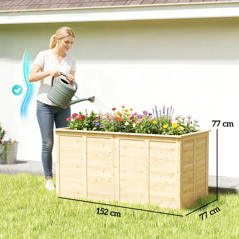 Outsunny Hochbeet Holz 152 x 77 x 77 cm Erhöhtes Tief Kräuterbeet mit Offenem Boden Verstärkungsstangen