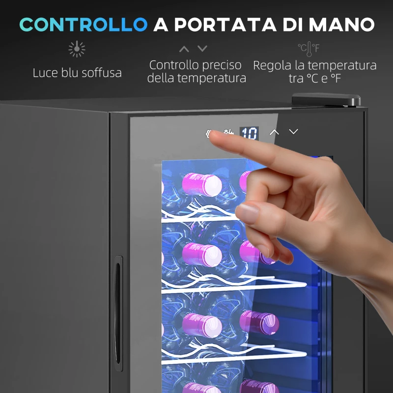 HOMCOM Cantinetta Vino Frigo per 15 Bottiglie, Capacità 44L, con Controllo Temperatura e Ripiani Regolabili, Nero