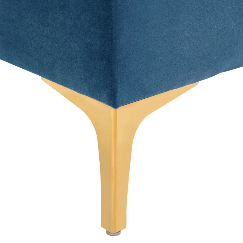 HOMCOM Panca Imbottita Fondoletto in Tessuto Vellutato e Base in Metallo Dorato, 118x45x42 cm, Blu