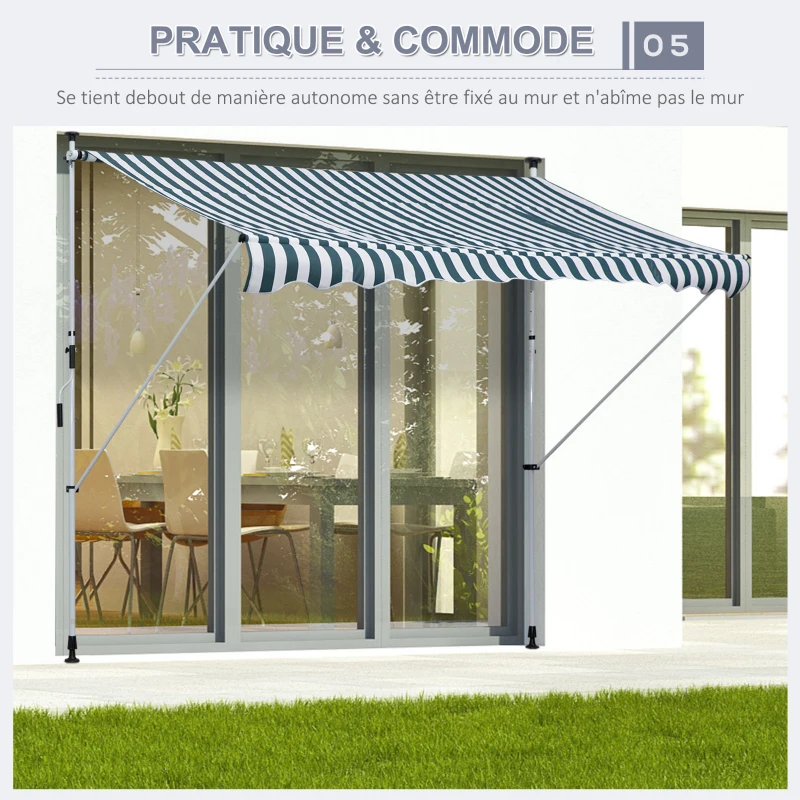 Outsunny Store banne Manuel rétractable Auvent Téléscopique sans Perçage 3L x 1,5l m Inclinaison et Hauteur réglable