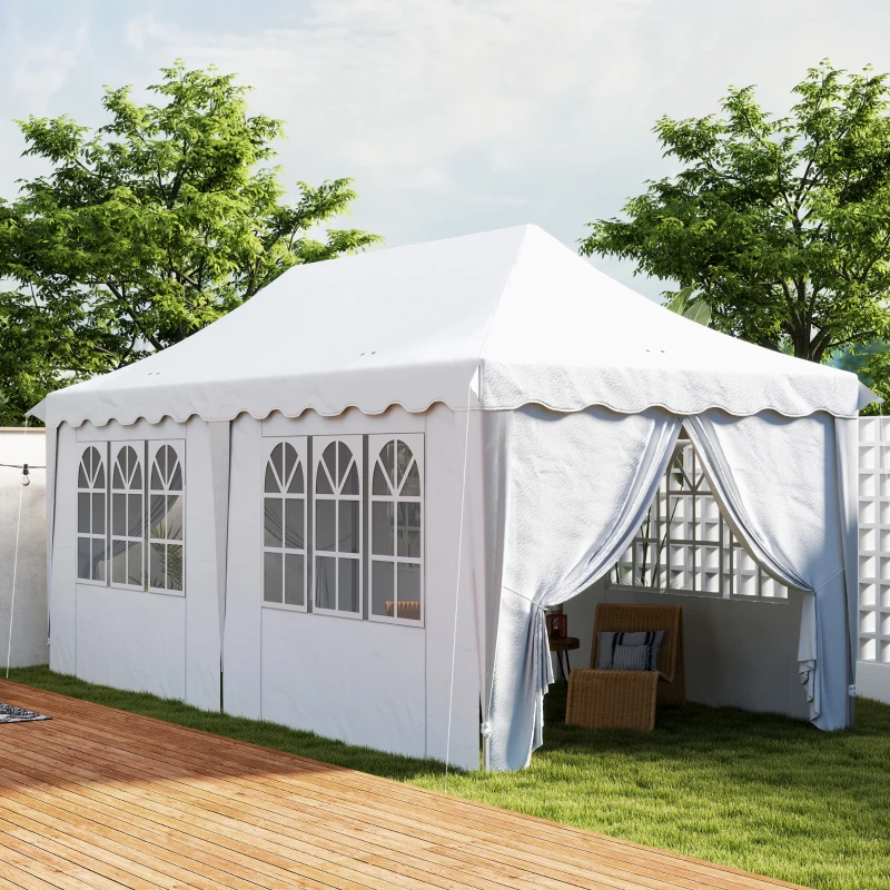 Outsunny 3 x 6m Pop Up Gazebo with Sides, UPF50+ Height Adjustable Marquee Party Tent, Wedding Canopy, Instant Event Shelter with Carry Bag and Sand Bags for Garden, White