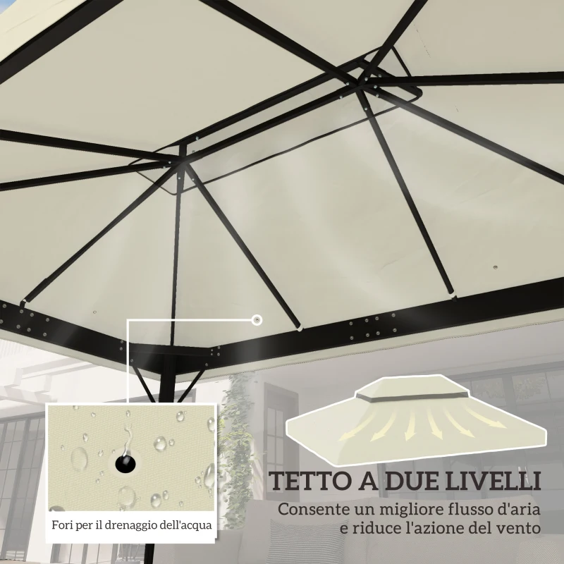 Outsunny Copertura per Gazebo da Giardino 3x4 m a 2 Livelli in Tessuto Oxford 600D con Fori di Drenaggio, Bianco Crema