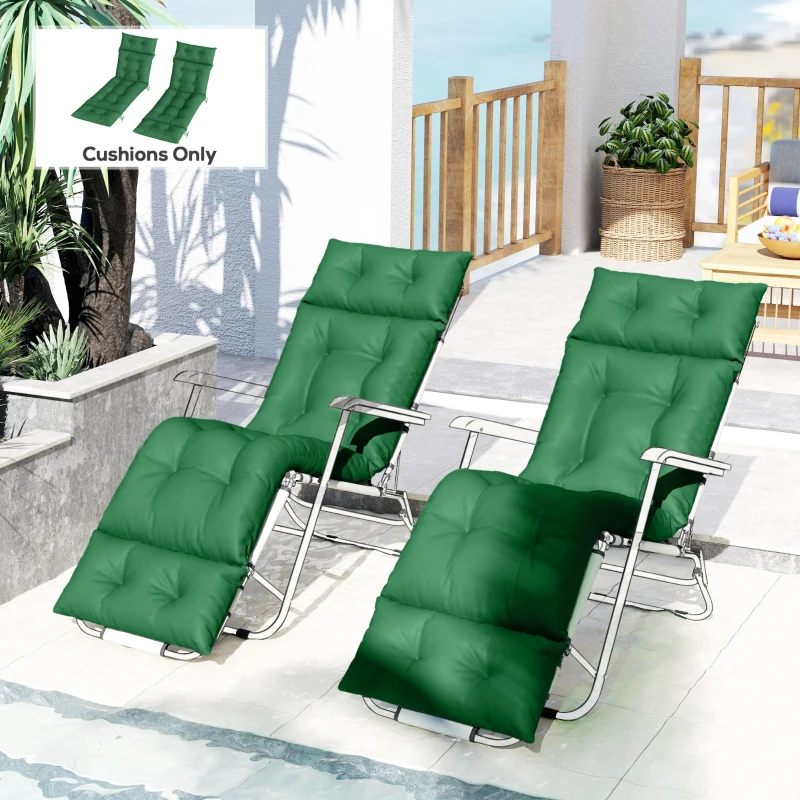 Outsunny Set of Two 190 x 56cm Sun Lounger Cushions - Green