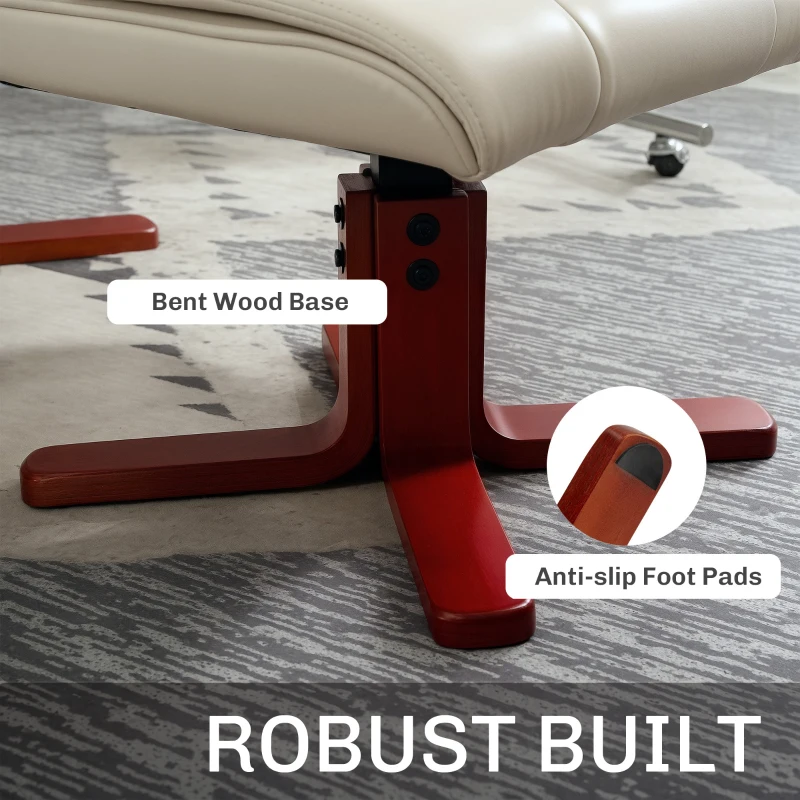 HOMCOM Faux Leather Manual Recliner and Footstool Set - Cream White