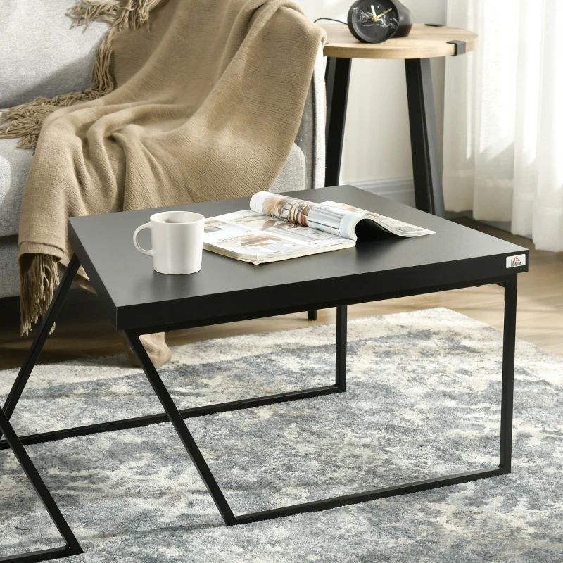 HOMCOM Lot de 2 tables basses design industriel géométrique - effet bois et acier noir
