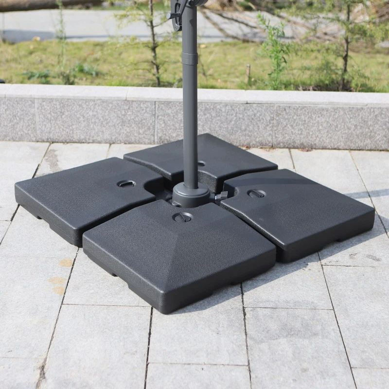 Outsunny Lot de 4 pied de parasol poids de lestage carré pour parasols déportés dim. par dalle 51L x 51l x 12H cm polyéthylène - A remplir d'eau jusqu'à 80 kg ou de sable jusqu'à 120 kg - noir