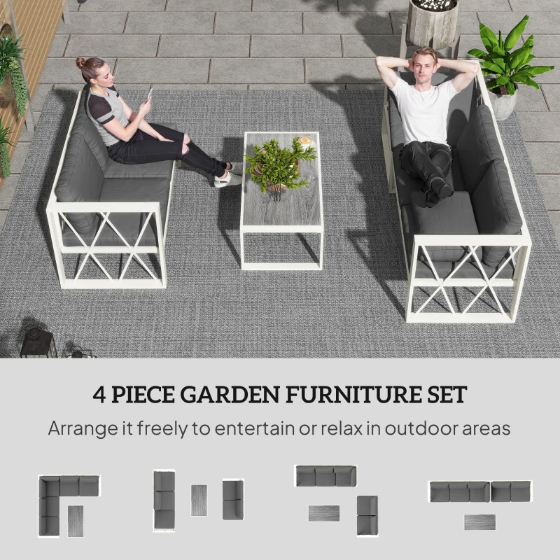 Outsunny Four-Piece L Shaped Garden Furniture Set with 5-Level Adjustable Lounger - Grey