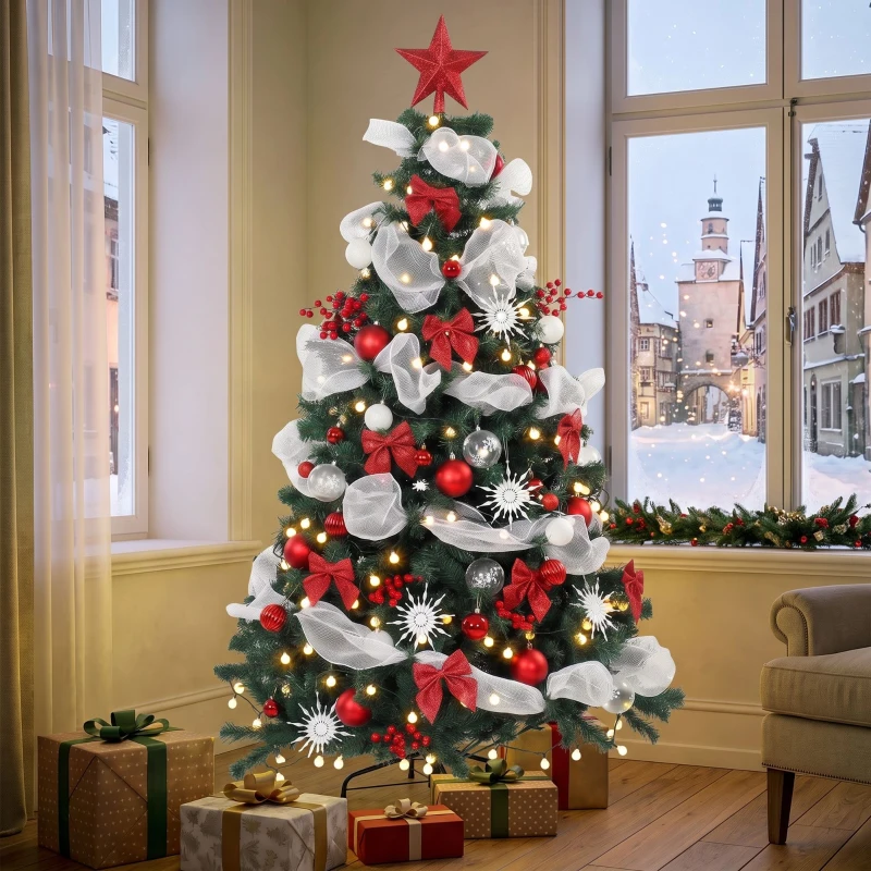 HOMCOM Weihnachtsbaum 180cm mit 200 LED-Lichtern Fernbedienung, 8 Modi, 800 Spitzen