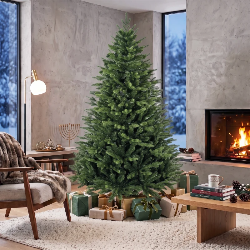 HOMCOM Árvore de Natal Artificial 180 cm com suporte de madeira de pinho, pinheiro nórdico com sistema de dobradiça, 889 pontas de ramos, Verde