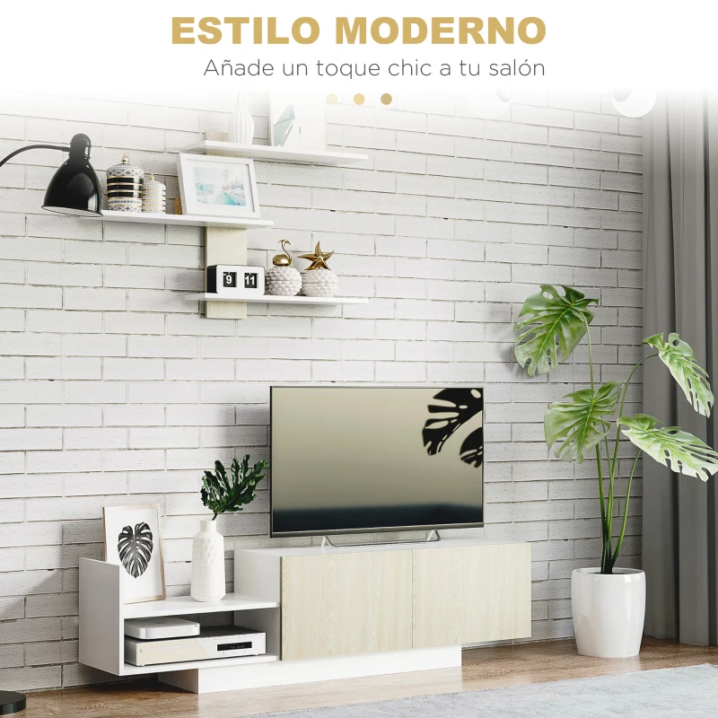 HOMCOM Mueble de Salón para TV con Mesa para Televisor 150x31,5x40 cm y Estante de Pared 95,5x16x60 cm Natural