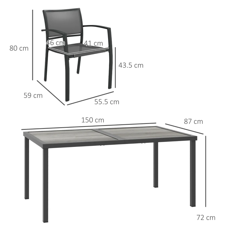 Outsunny Five-Piece Casual Outdoor Dining Set, with Wood-Effect Table - Grey