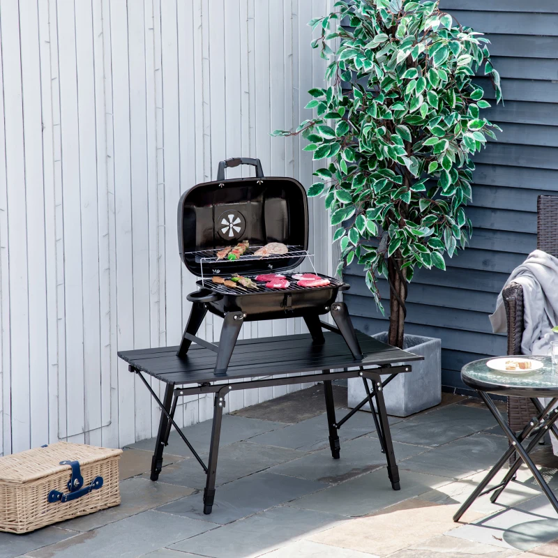 Outsunny Barbecue BBQ Grill a Carbonella Portatile Pieghevole da Tavolo Ferro, porcellana 59x43x39cm Nero