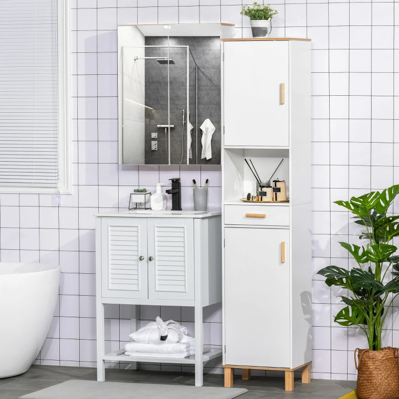 kleankin Mobile Salvaspazio Bagno Mobile a Colonna in Legno Bianco