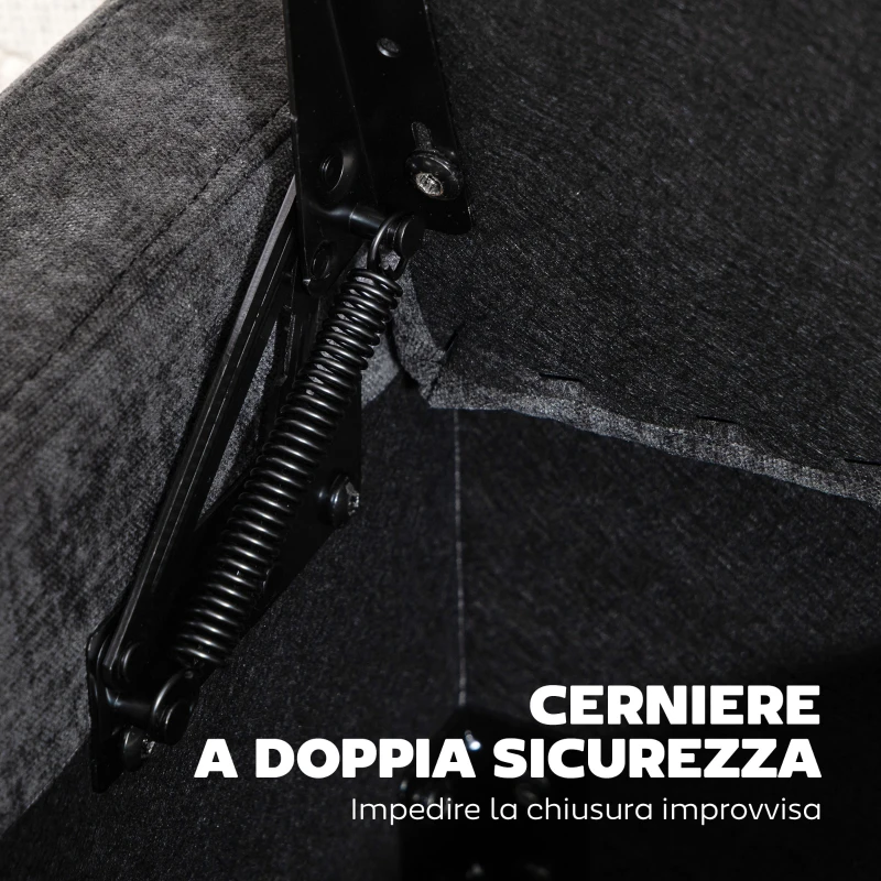 HOMCOM Cassapanca 142L Pouf Contenitore, Seduta Ampia Imbottita, in Lino, Capacità 200 kg, Grigio Scuro