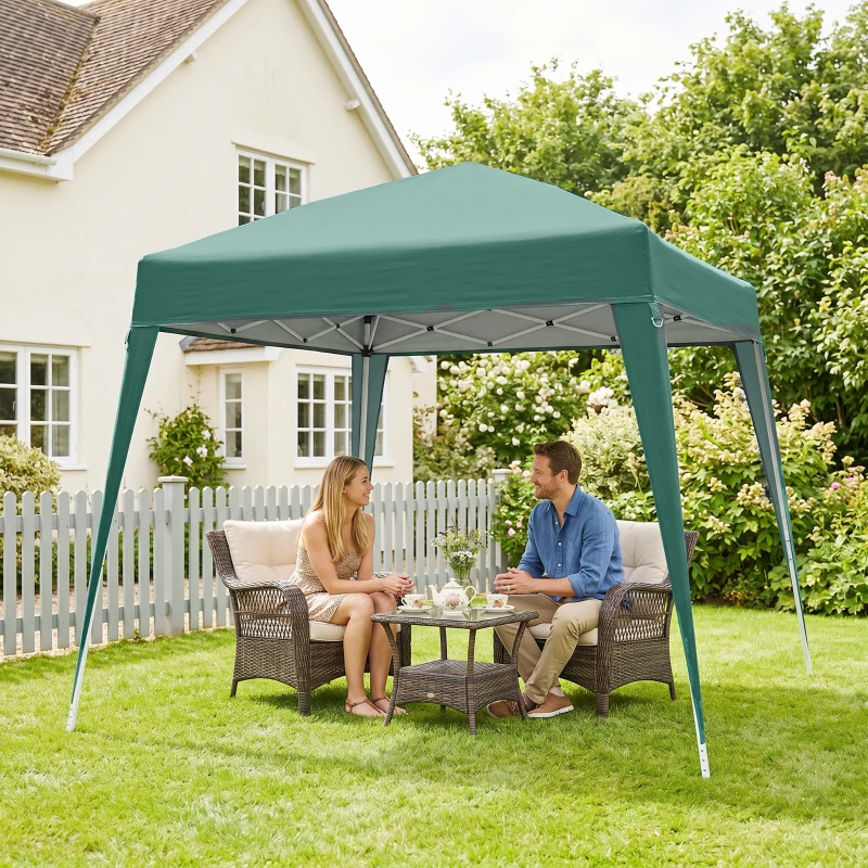 Outsunny Tonnelle barnum de jardin pop-up pliant 2,4 x 2,4 m acier polyester anti UV avec sac de transport vert foncé