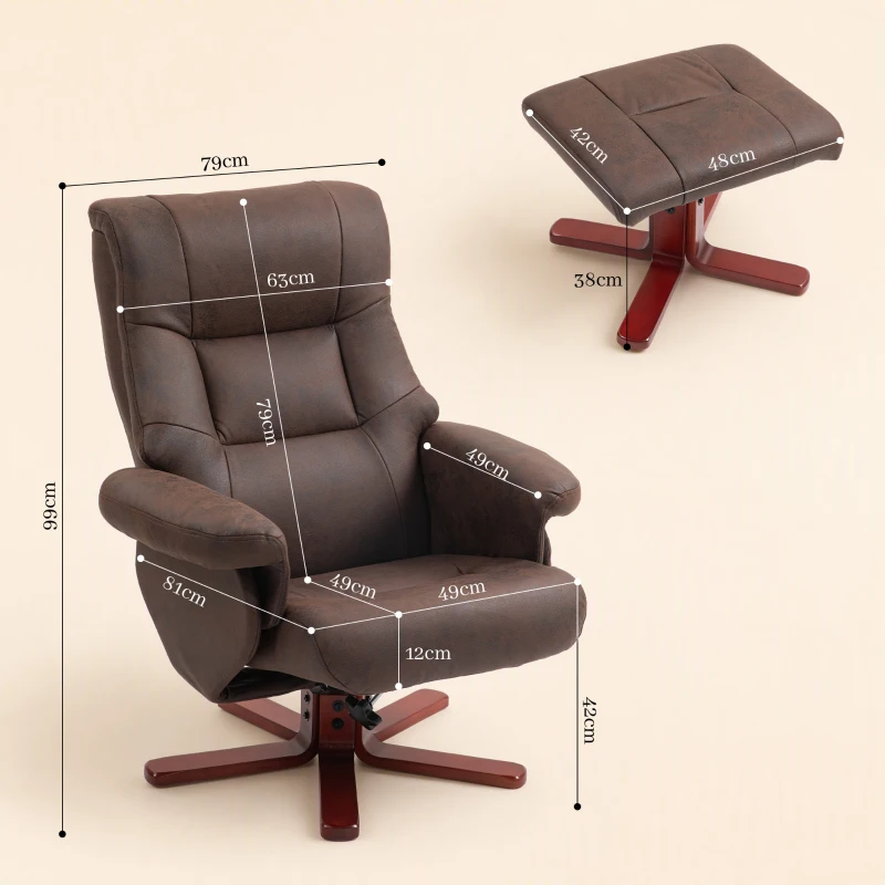 HOMCOM Faux Microfibre Leather Manual Recliner and Footstool Set - Dark Brown