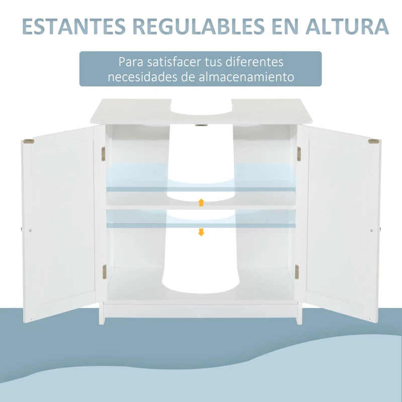 HOMCOM Mueble bajo Lavabo, Mueble de Baño con 2 Puertas y Estante Ajustable, Armario de Baño para Lavabo con o sin Pedestal, Estilo Moderno, 60x30x60 cm Blanco