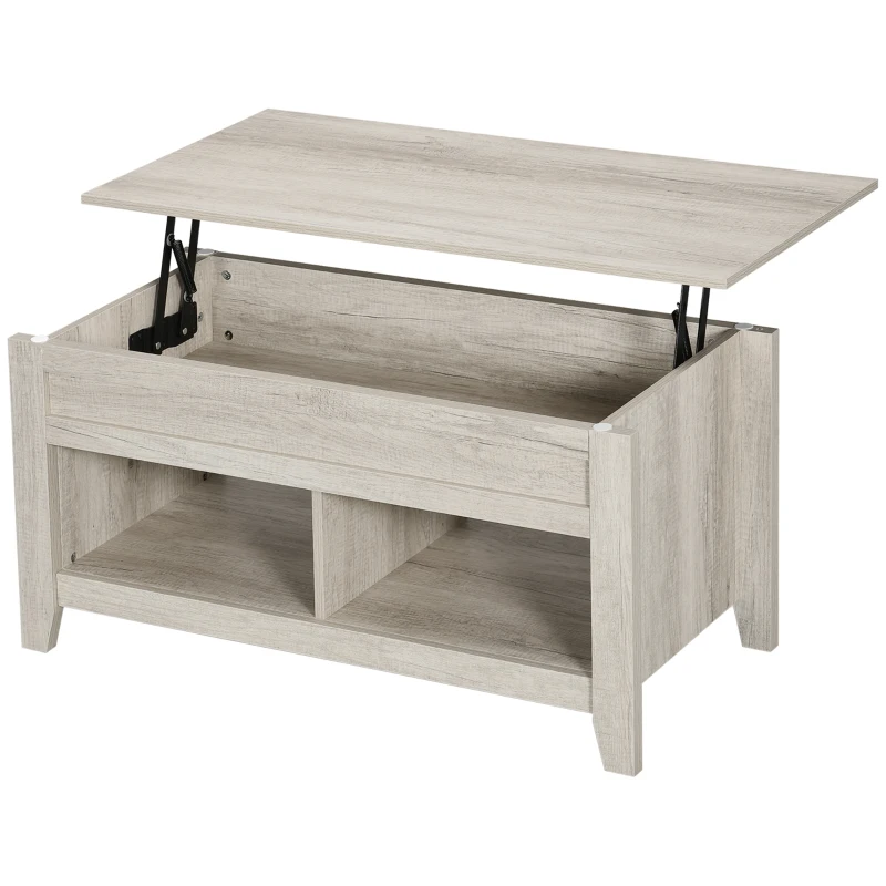 HOMCOM Lift Top Coffee Table w/ Hidden Storage Compartment Open Shelves Lift Tabletop Pop Up Centre Table for Living Room Oak Effect