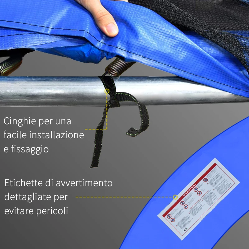 HOMCOM Copertura Imbottita Bordo Trampolino, Protezione per Tappeto Elastico Giaridno in Plastica, Ø244cm, Nessun Foro per Palo, Blu