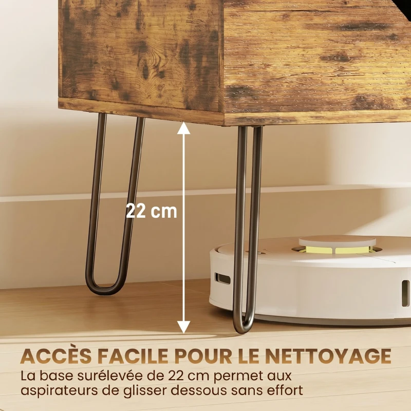 HOMCOM Table Basse Relevable en Bois avec Grand Rangement Caché, Hauteur Réglable, 95 x 50 x 40 cm, Marron Rustique