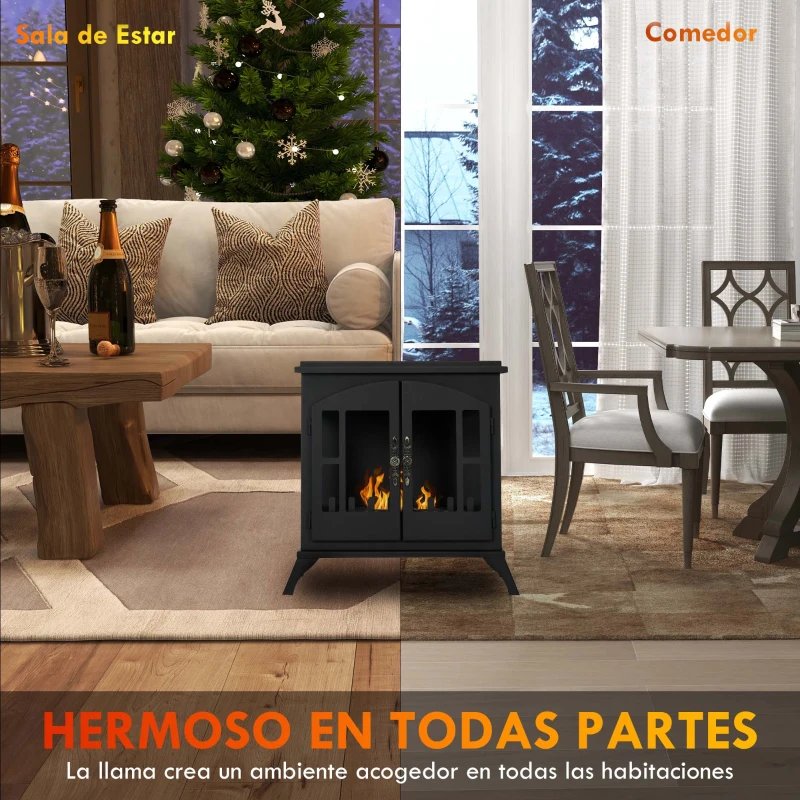 HOMCOM Estufa de Bioetanol de Pie con Tanque de 0,9 L Apagallamas de Acero Inoxidable Tiempo de Combustión 3H 55x31x55 cm Negro