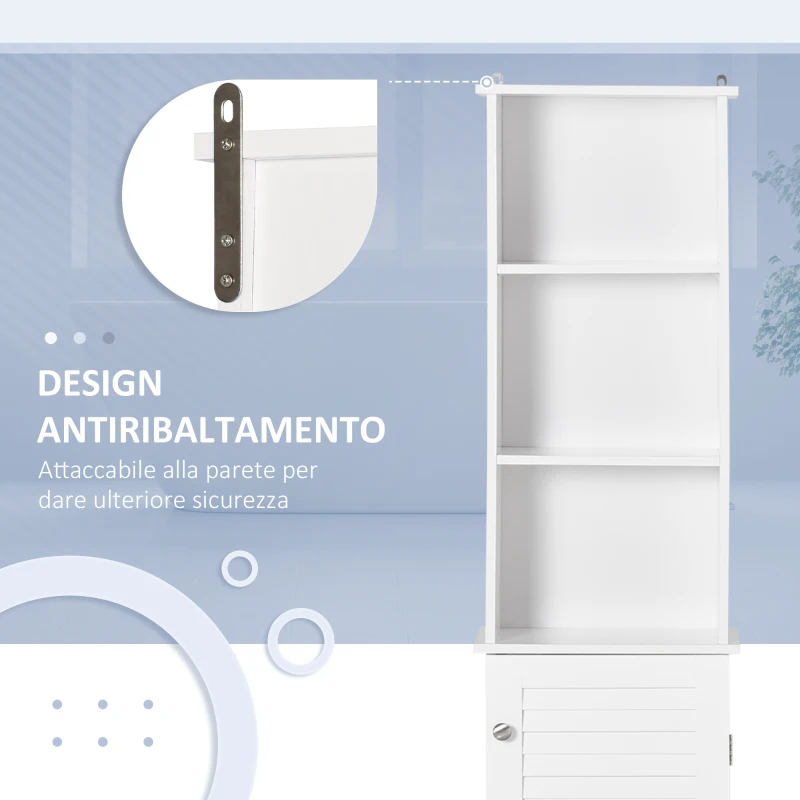 HOMCOM Colonna Bagno con Ripiano a 3 Livelli e Armadietto Chiuso, in MDF e Truciolato, 34x20x165 cm, Bianco