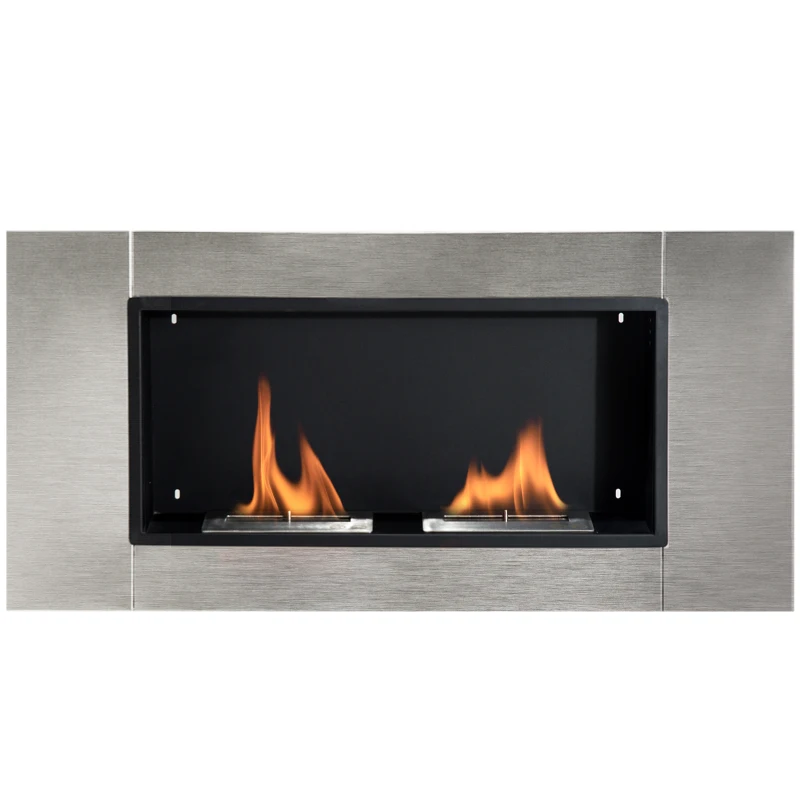 Chimenea de Pared Bioetanol 110x54x14'5cm Acero Inoxidable 2 Quemadores Gel Bioetanol Etanol