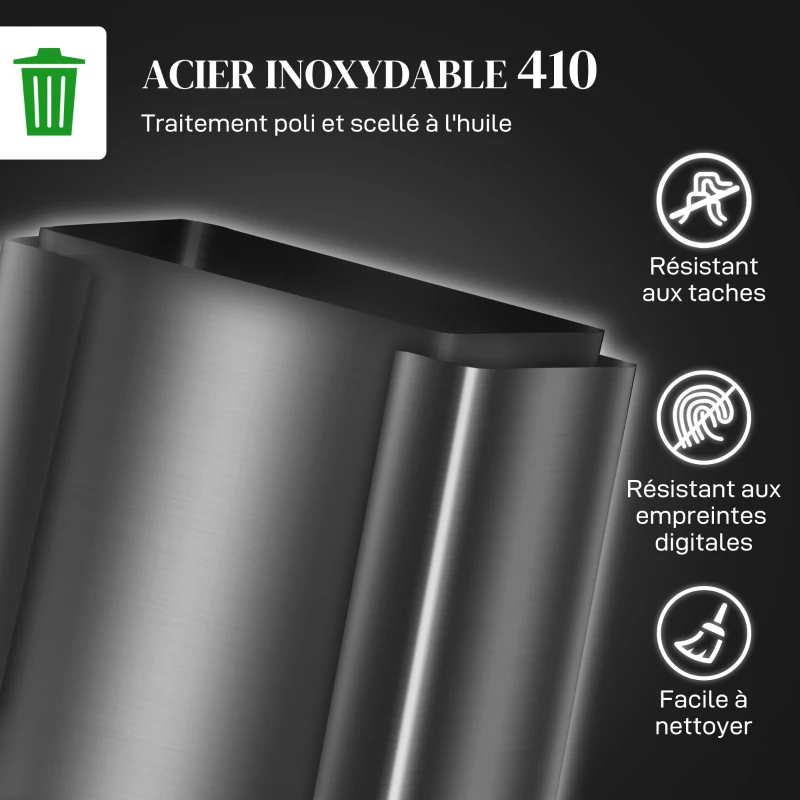 HOMCOM Poubelle de cuisine 2 compartiments de 2 x 30L, acier inoxydable, couvercle à fermeture douce, 47,7x37,5x66,8cm, noir