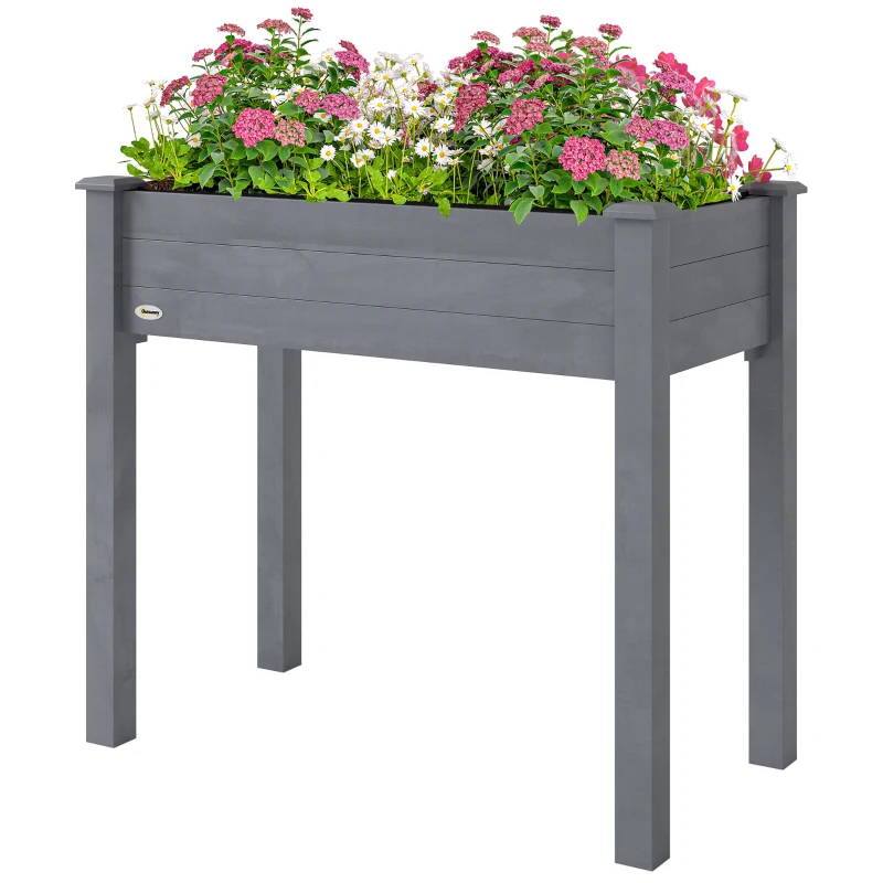 Outsunny Raised Bed for Garden, Wooden Elevated Planter Box with Bed Liner, for Flower Vegetable Herb, Dark Grey