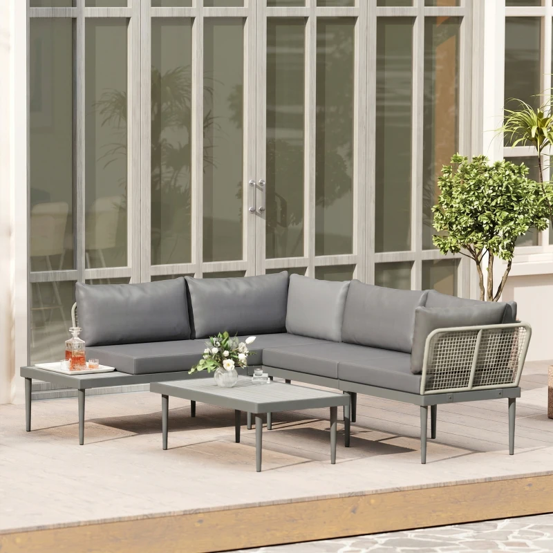 Outsunny Thee-Piece 'L' Rattan Sofa Set - Grey