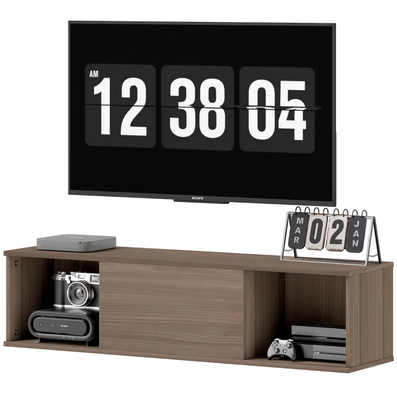 HOMCOM Armario de Pared Mueble de TV Colgante con 2 Compartimentos Abiertos y Puerta Abatible 120x30x29,5 cm Marrón