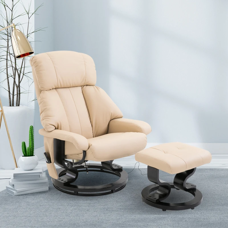 HOMCOM Luxury Fuax leather Chair Recliner Electric Massage Chair Sofa 10 Massager Heat with Foot Stool Cream White
