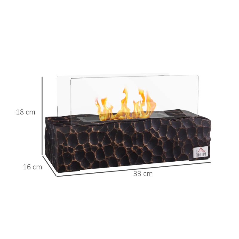 HOMCOM Camino a Bioetanolo da Tavolo con Bruciatore da 1.15L e Pannello in Vetro, 33x16x18cm, Nero